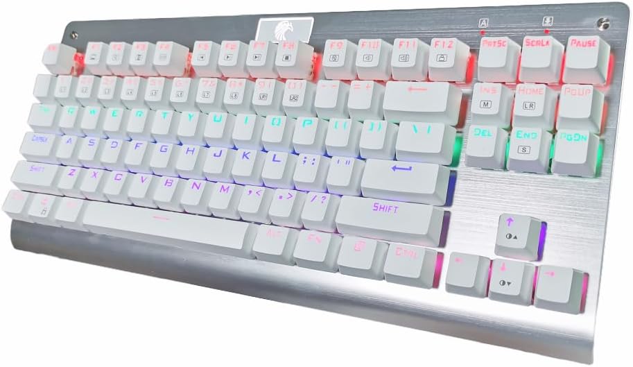 Granvela OUTEMU Brown Switches Mechanical Keyboard - 87-Key Tenkeyless | Rainbow LED Backlit | NKRO(N-Key Rollover) | Hot Swappable | Tenkeyless |Aluminium Panel -White