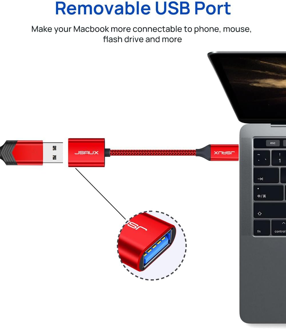 JSAUX USB C to USB 3.0 Adapter [2 Pack], Type C Male to USB Female OTG Cable Compatible with MacBook Pro/Air, iPhone 16 Pro Max/16 Plus/16e/16/15, Samsung Galaxy S25/S24/S23S/22-Red