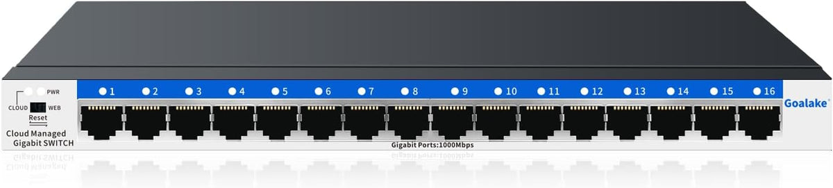 16 Port Gigabit Switch, Easy Smart Managed Ethernet Switch, Network Hub, Ethernet Splitter, Plug & Play, Fanless Metal Design, VLAN, Qos, Desktop or Wall Mount