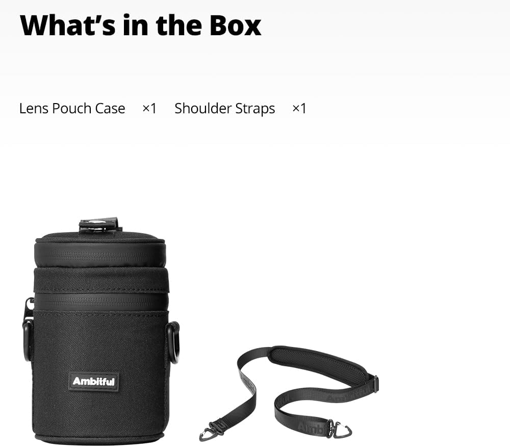 80 155 mm (3.15 6.10 AMBITFUL Thick Camera Lens Pouch Case, Water/Dust/Shock Protection Lens Pouch for DSLR Camera Lens