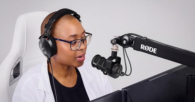Rode PodMic USB Dynamic Broadcast Microphone with Rode SC27 Pink USB-C to USB-C Cable and StreamEye Adjustable Boom Arm