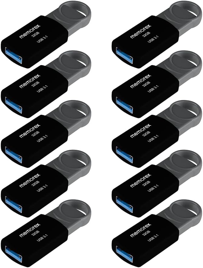 32GB Memorex USB 3.1 Flash Drive – Transfer Speeds Up to 10x Faster Than USB 2.0, Latest USB 3.1 Gen 1 Technology, Lightweight Design, for Daily File Management, Type-A Connector, 10-Pack
