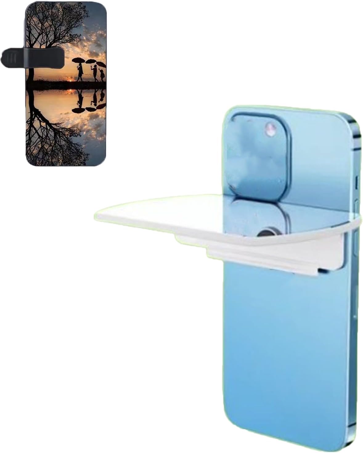 Mirror Effect Lens - Capture Stunning Reflections Instantly, Smartphone Camera Mirror Reflection Clip Kit, Mirror for Phone to Use Back Camera (White)