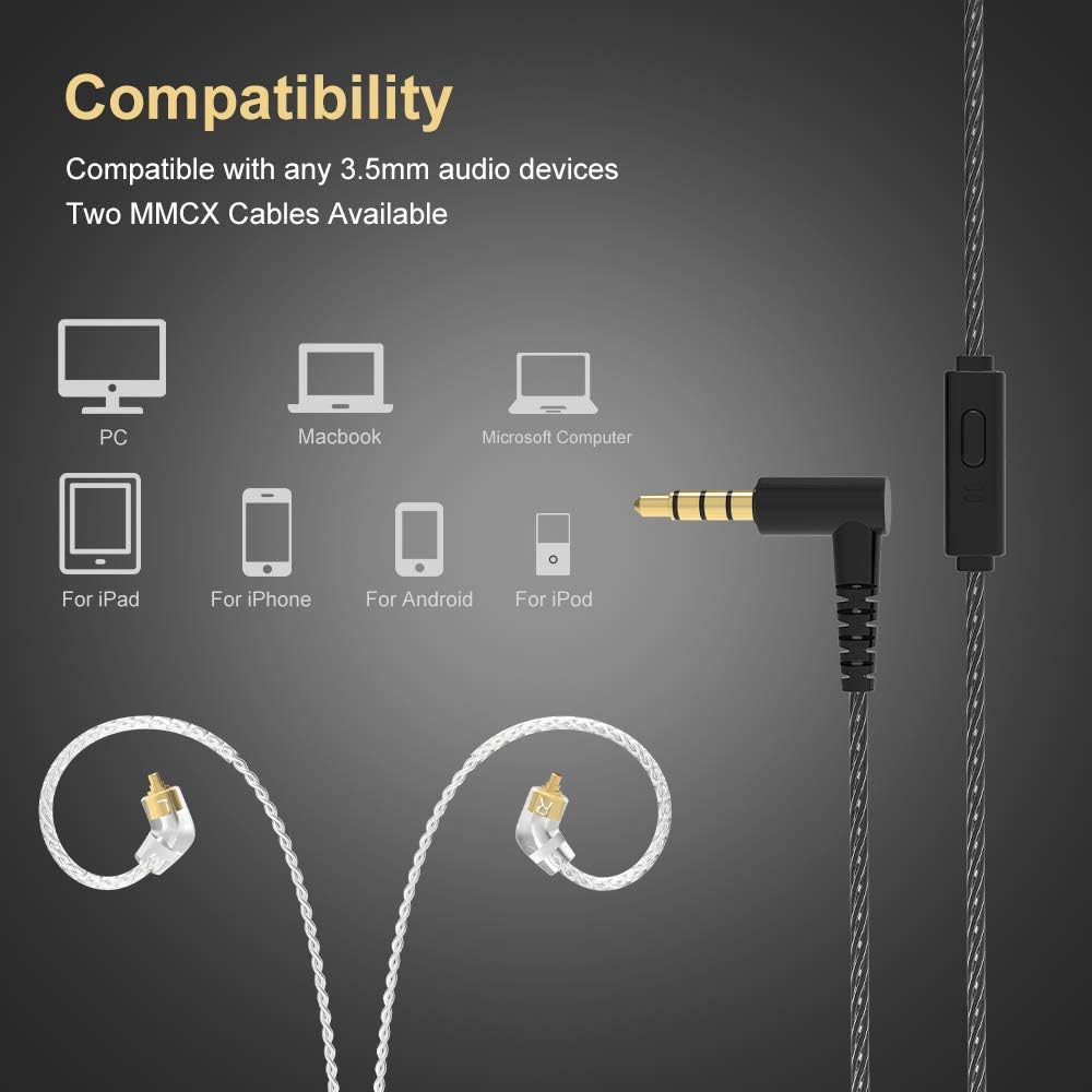 BASN Metalen in-Ear Monitors Headphones,Musicians Noise Isolating 4 Drivers IEMs with Deep Bass, Two Detachable MMCX Cables with Case for Singers,Drummers,Bassists(Gray)