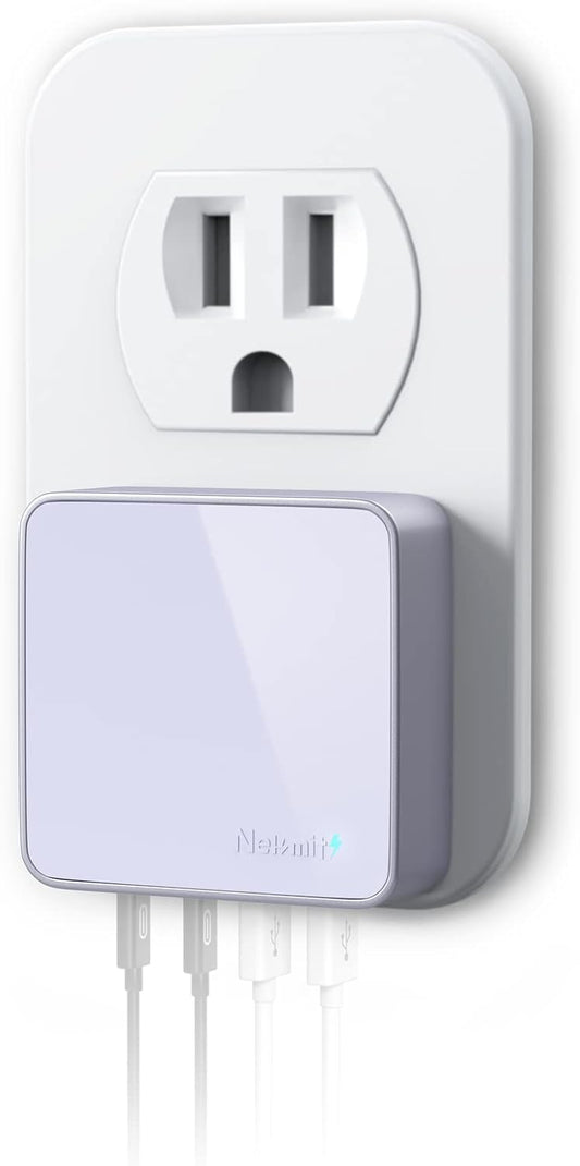 Nekmit USB C Charger, Thin Flat 52W 4-Port Fast Wall Charger with Two 20W Power Delivery and 2 USB Port for iPhone 14/14 Pro/14 Pro Max, Galaxy, Pixel, iPad Pro, AirPods Pro and More, Purple