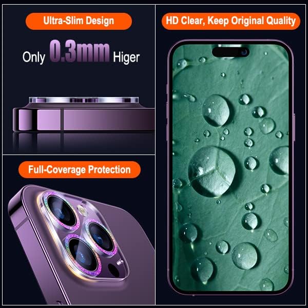 UniqueMe [3 Pack Compatible for iPhone 14 Pro Max/iPhone 14 Pro Camera Lens Protector Tempered Glass,[Case Friendly][Scratch-Resistant][Night Shooting Mode]-Glitter Colorful
