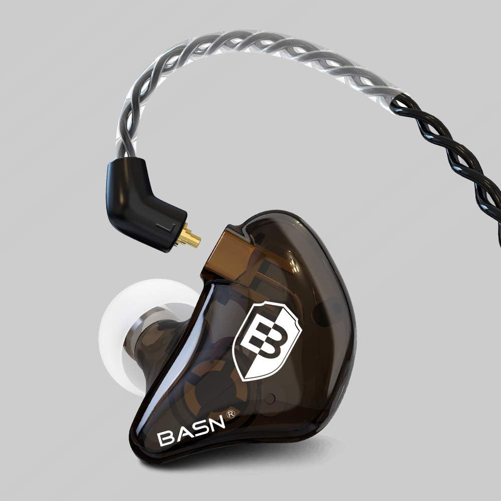 BASN Professional in Ear Monitor Headphones for Singers Drummers Musicians with MMCX Connector IEM Earphones (Pro Clear Brown)