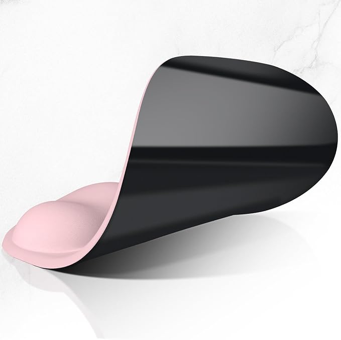 ITNRSIIET Ergonomic Mouse Pad, Cushioned Gel Wrist Rest, Non-Slip Base, Smooth Surface, Compatible with All Mice for Office & Gaming, Desk Accessory, 9.5 x 8.2 inch, Blush Pink