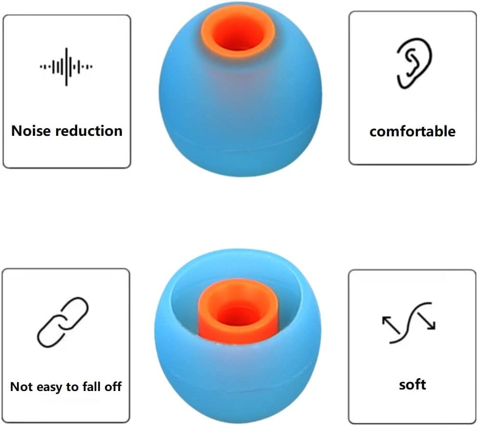 Earbuds Replacement Tips Silicone Earbud Tips Ear Bud Replacement Pieces Ear Gels Fit for Inner Hole from 3.8mm - 5.1mm Earphones 9 Pairs S/M/L Blue-Orange