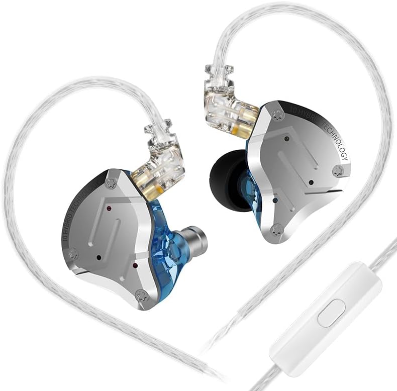 KZ ZS10 Pro in Ear Monitor Headphone, Wired Gaming Earphones, KZ HiFi Earbuds Headphone with 4 Balanced Armatures and 1 Dynamic Drivers IEM Earphones for Drummer Musician (Blue with Mic)
