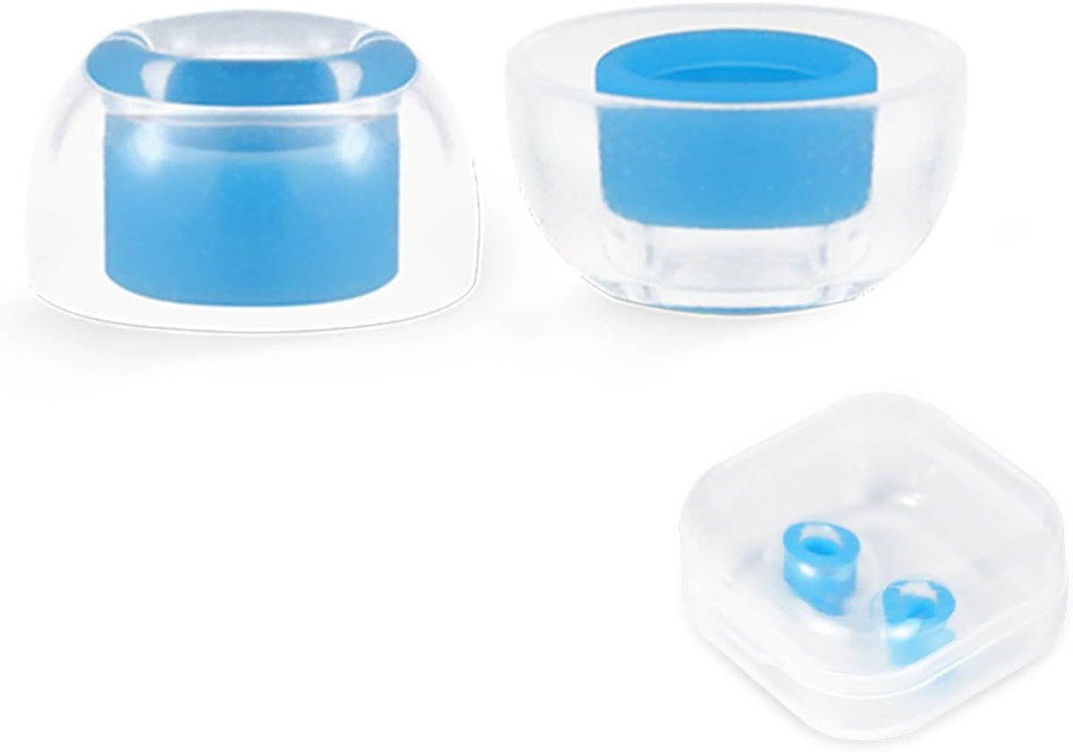 OKCSC 2 Pieces Soft Liquid Silicone Replacement Eartips,Breathable Eartips,Replacement Accessories with Box for Sleep,Study,Travel,Work,Daily Commute,Office,Bullet-Type(1 Pairs L/Blue/No Earphone)