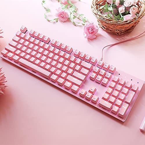 i-rocks K75M Illuminated Mechanical Keyboard, 104 Keys, with Cherry MX Switches, Backlit LED Light and Shortcut Keys - Programmable Light & Macro Recorder (Cherry MX Blue Switch, Pink)