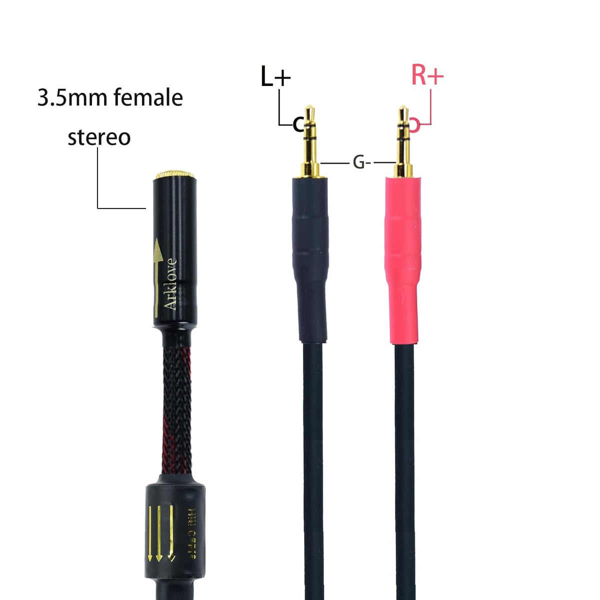Arklove 10ft Shielded 1/8" aux Input 3.5mm Female to 2X 3.5 Output Splitter Stereo Audio Video Cable Out 3.5 Male to Two 3.5 Male in Dual Speaker Cord 24k Gold Plated Cord