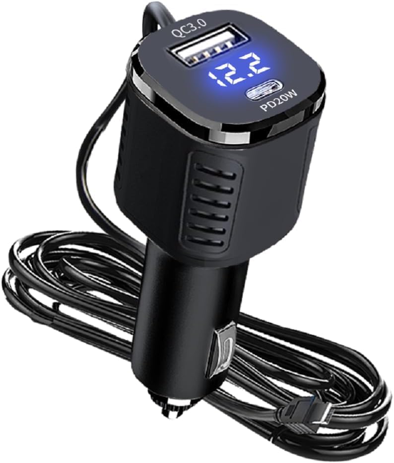 HKXLT 20W QC3.0 11.5ft 66W 3-Port 12V 24V (J98) Dash Cam Charger Cable PD & Built-in Super Fast Car Charg Mini USB