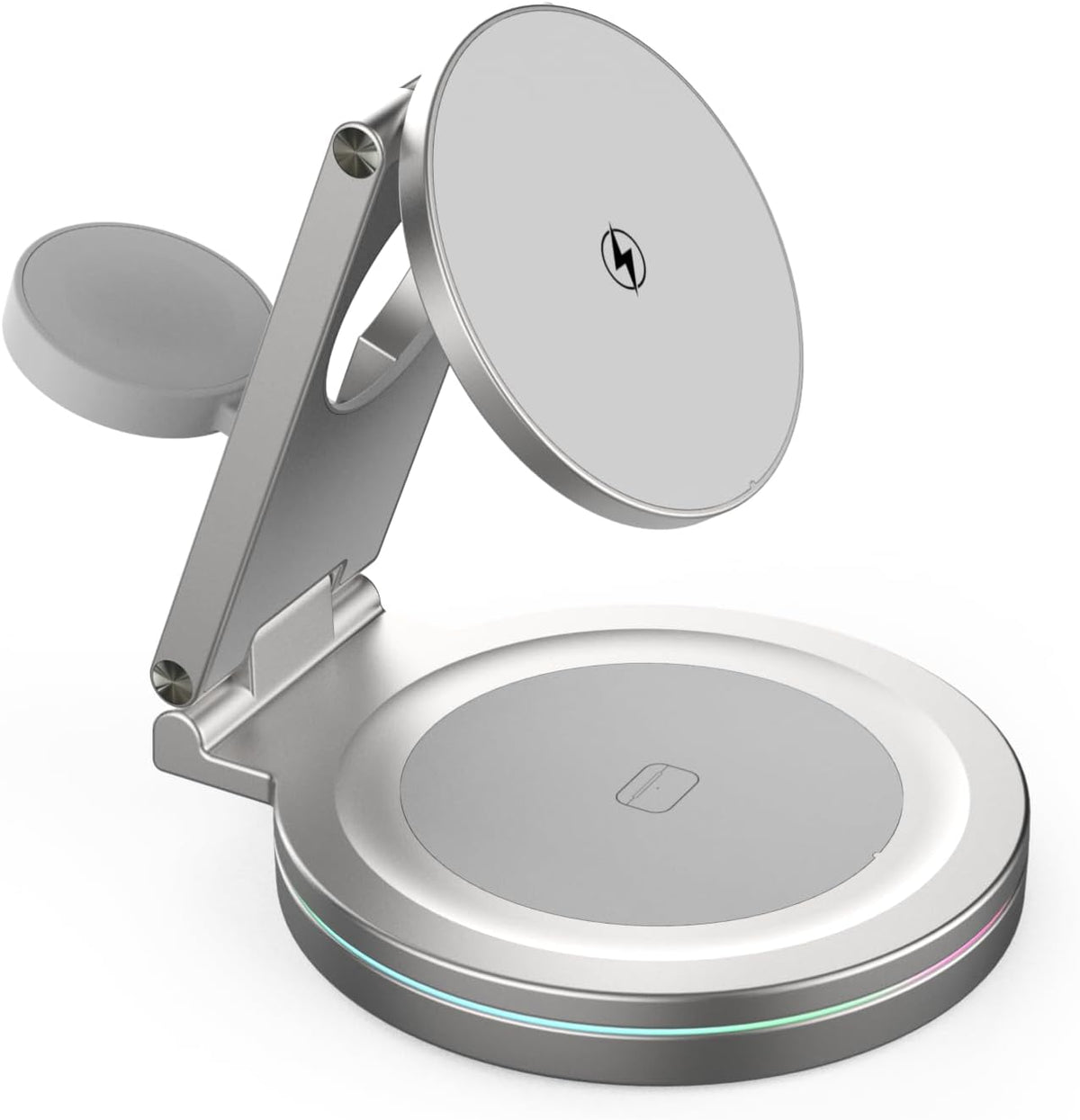 Foldable 360º Rotatable Zinc Alloy 3-in-1 Magnetic Wireless Charger,3 in 1 Charging Station,Charging Stand,15W for iPhone 12-16,for Apple Smartwatches, AirPods (Adapter Included) (White)