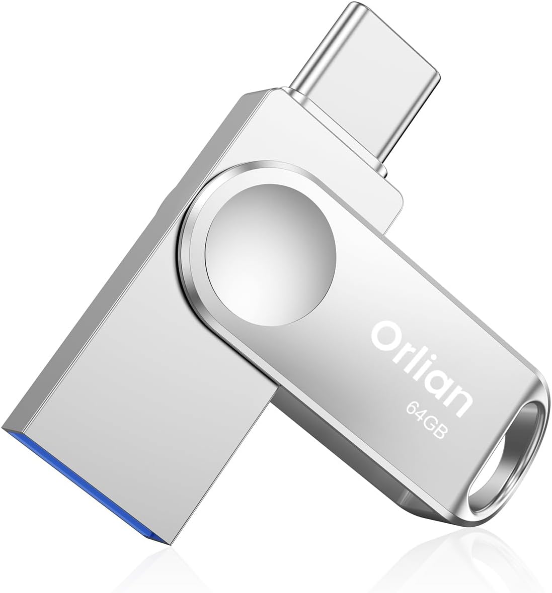 64GB USB C Flash Drive, Dual Drive USB 3.0 and Type C Thumb Drive Up to 110MB/s Read Metal Waterproof Swivel Design Portable for PC Laptop Tablet Android Smartphone iPhone 15 and More, Silver