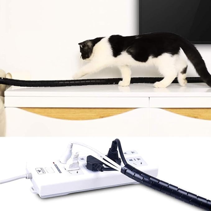 RELIANCER 10FT Cable Management Sleeve Organizer,1/2 inch Coiled Cord Organizer w/4 Cable Clips & Guide Clip,Wire Cover Wire Wrap Cable Protector,Messy Cable Tube Hider Solutions TV PC Home Office