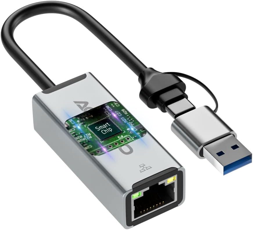 AChoro LAN to USB Adapter - USB A & C to Ethernet Port - Aluminium Alloy RJ45 Ports for PC, Mac