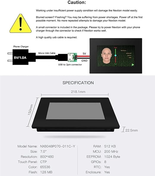 Nextion 7.0 LCD Module Touch Display Intelligent Series NX8048P070-011C-Y HMI IPS RGB 65K Capacitive Touchscreen Pannel with Enclosure