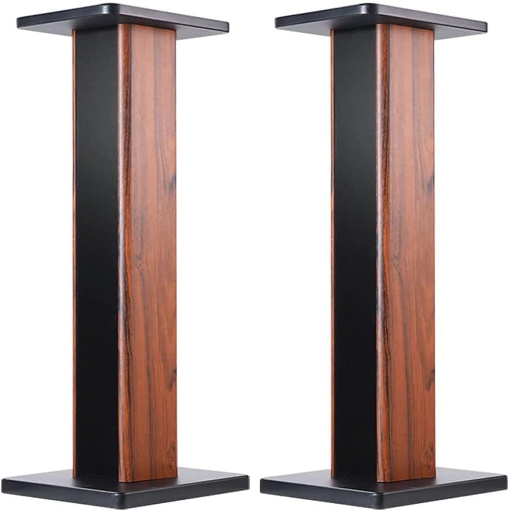 Speaker Stands Wood Grain Universal Floor Speaker Stands 24 Inch Floor Stand Mount Heavy Duty Surround Sound Speaker Stands for Home Theater with Sand Filling Tuning Function- 1 Pair