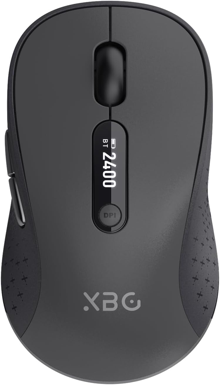 XBG B15pro Wireless Bluetooth Mouse, Bluetooth 5.0/4.0 & 2.4G Tri-Mode, Type-C Rechargeable with LED Screen Display, Ergonomic Silent Click for Laptop/PC/Tablet, Multi-Device & Office Use