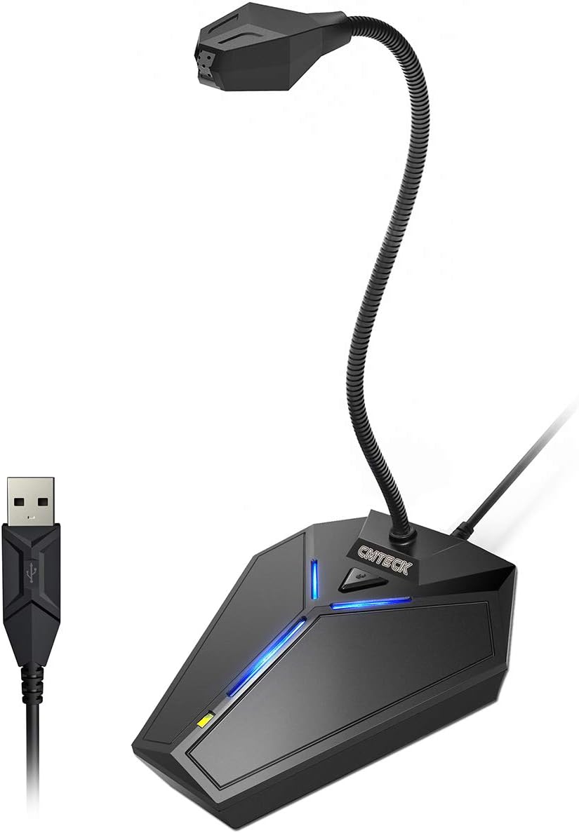 USB Computer Microphone, Plug &Play Desktop Omnidirectional Condenser PC Laptop Mic, Mute Button with LED Indicator, Compatible with Windows/Mac, Ideal for YouTube, Skype, Recording, Games(1.8m /6ft)