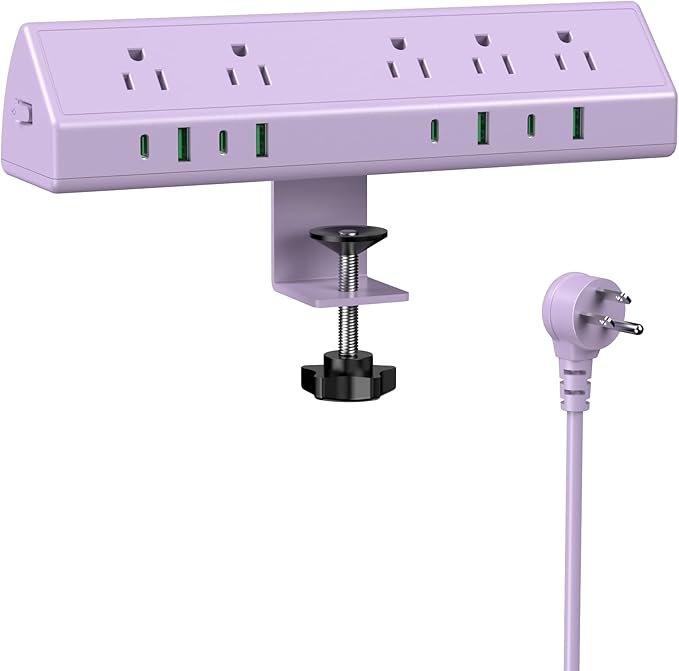 Jgstkcity Desk Clamp Power Strip USB C 45W,Surge Protector,Purple