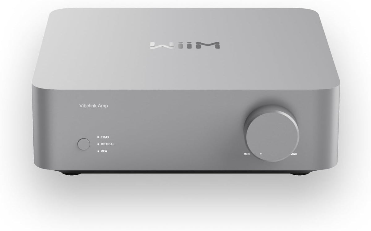 WiiM Vibelink Amp | 100W Power Amplifier with Premium ESS 9039Q2M DAC and TI TPA3255 | Compatible with WiiM Mini, Pro, Pro Plus, and Ultra | RCA, Coax, and Optical Inputs | Silver