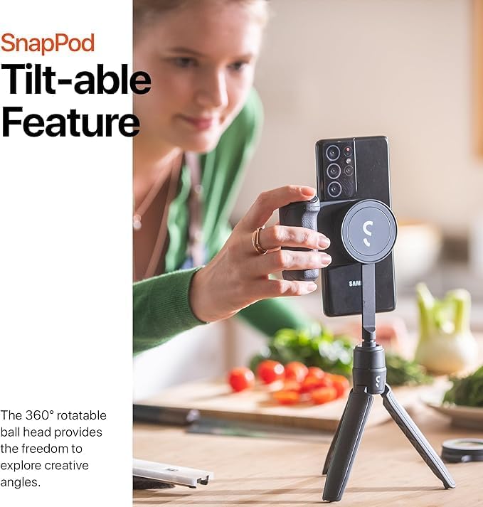 ShiftCam SnapStand Mini - Video Selfie Stick and MagSafe Tripod - Magnetic Mount Snaps on to Any Phone - Tiltable Design | Blue Jay