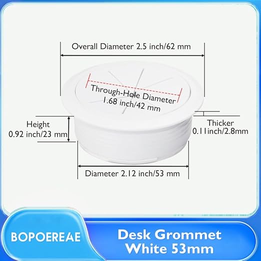 BOPOREAE 2 Pcs Desk Grommet 2-1/16" (53mm), Desk Hole Cover for Cables