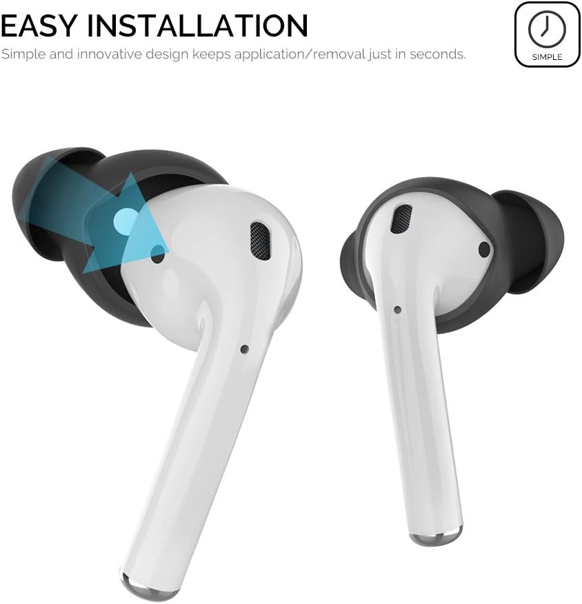AhaStyle 3 Pairs AirPods Ear Tips Silicone Earbuds Cover [Not Fit in The Charging Case] Compatible with Apple AirPods (3 Pairs Large, Black)