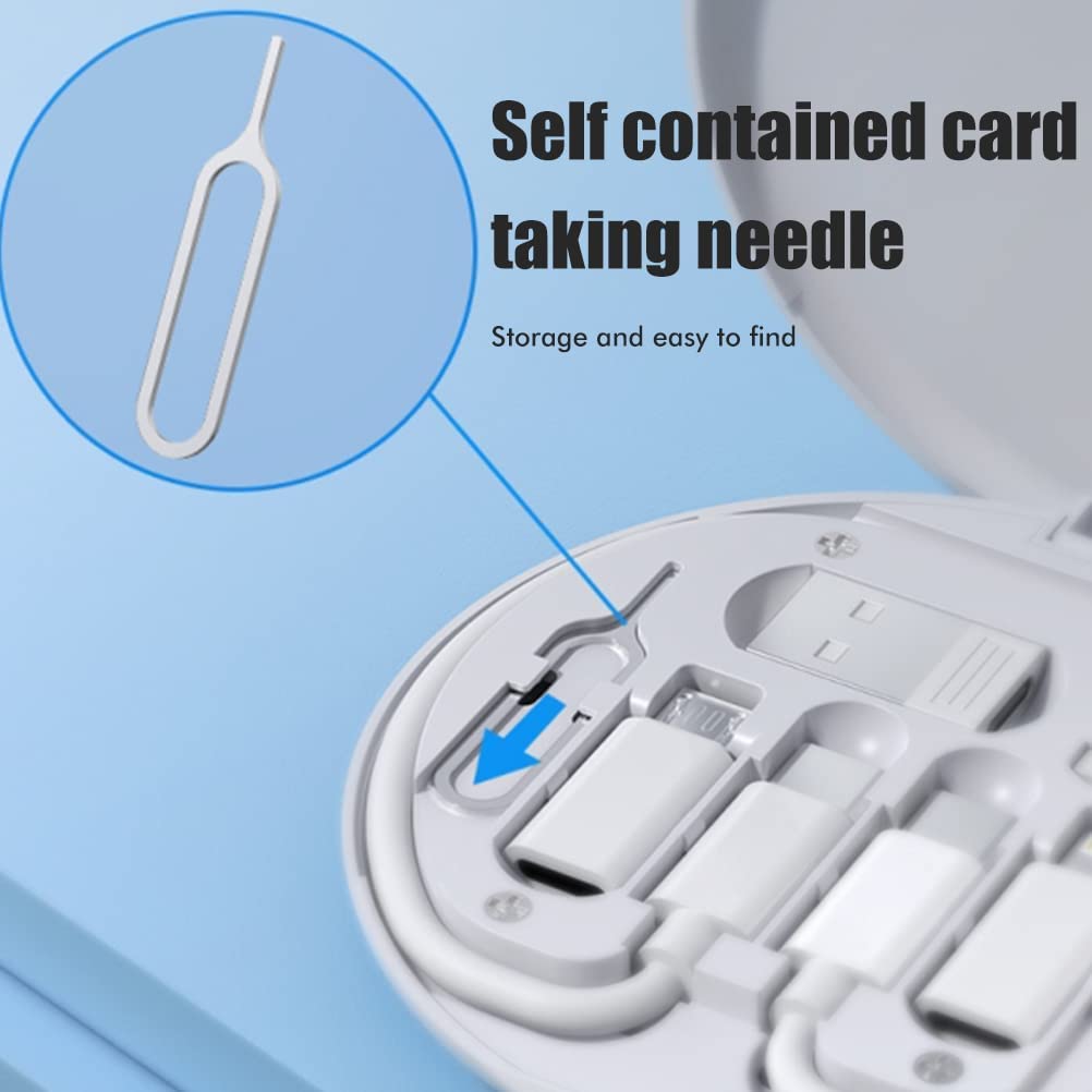 Multifunctional Data Cable Conversion Head Portable Storage Box, Multi-Type Charging Line Convertor USB Type C Adapter Tool Contains Sim Card Slot Tray Eject Pin, Phone Holder (Black)