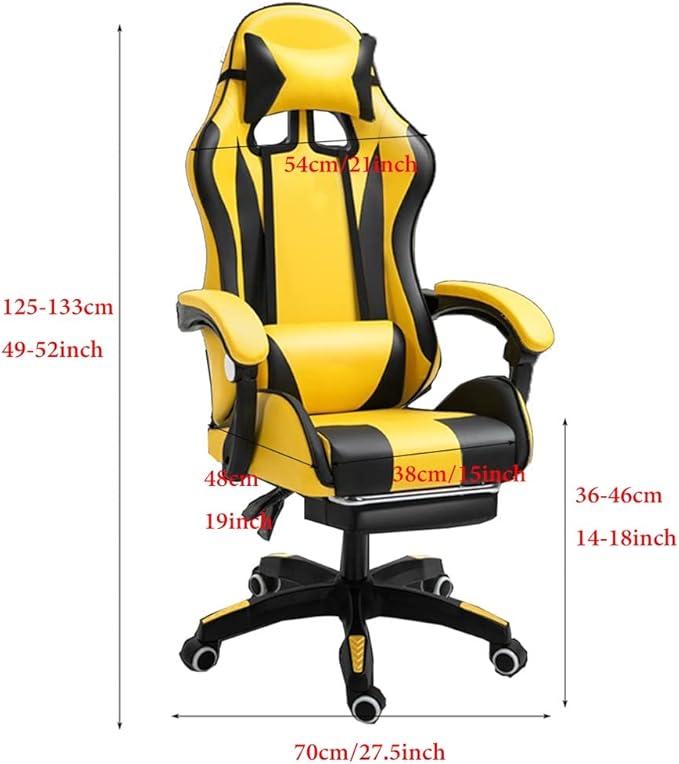 GIZNXBA Gaming Chair with Footrest Ergonomic Computer Chair Gaming Lumbar Support Backrest and Seat Height Adjustable Swivel Recliner Racing Office Chair Video Game Chair (Color : /Yellow)