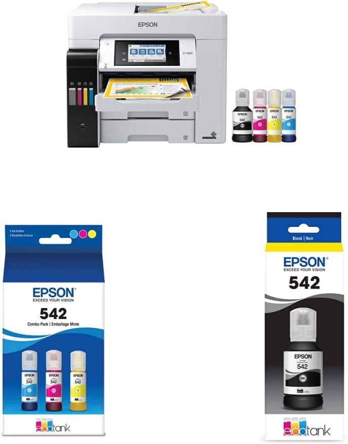 Epson EcoTank Pro ET-5880 Wireless Color All-in-One Supertank Printer & T542 EcoTank Ink Bottles (Black & White)