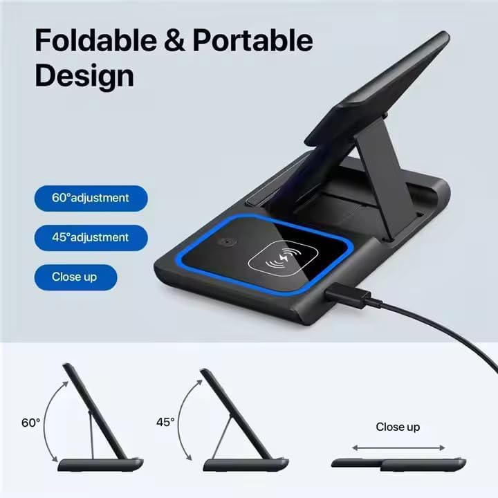 2025 Traveling Portable Wireless 3-in-1 Charger for iPhone 16/15/14/13/12/11, Apple Watch 10/9/8/7/6/5/4/3/2/SE/Ultra/Ultra 2, AirPods 2/3/4/Pro – Compact & Stylish Black Dock.