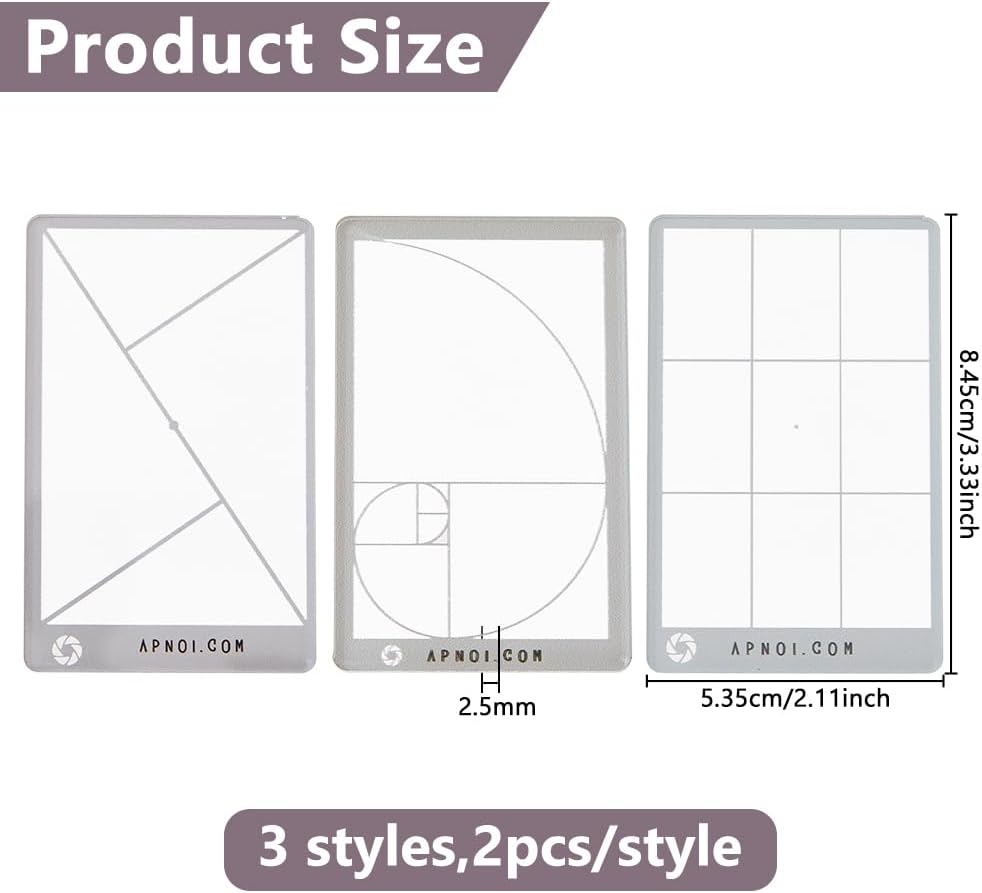 6Pcs 3 DICOSMETIC Styles Composition Viewfinder Acrylic View Finder Clear Ratio Composition Tool Golden Triangle