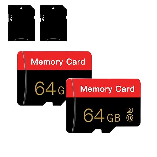2 Pack Micro Memory Card 64 GB with Adapter, C10/U3/UHS-I/A1, TransFlash Card, TF Card for Camera, Smartphone, Tablet, Drone (Red 64GB *2)