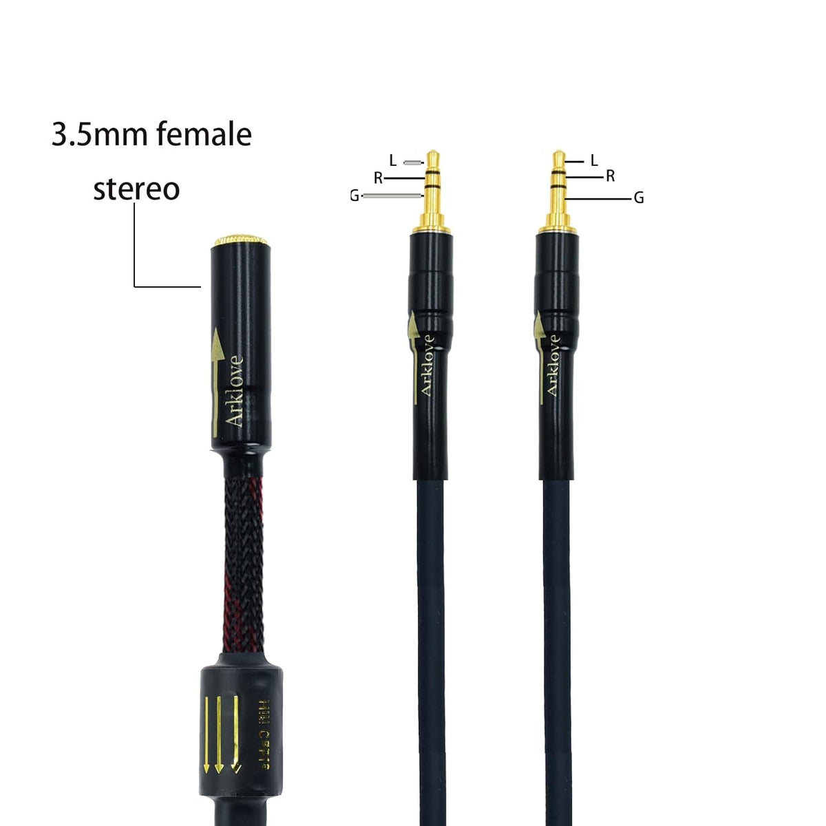 Arklove 5ft Shielded 1/8" aux Input 3.5mm Female 2X 3.5 Output Splitter Stereo Audio Video Cable Out 3.5 Male to Two 3.5 Male Mini Jack in Dual Speaker