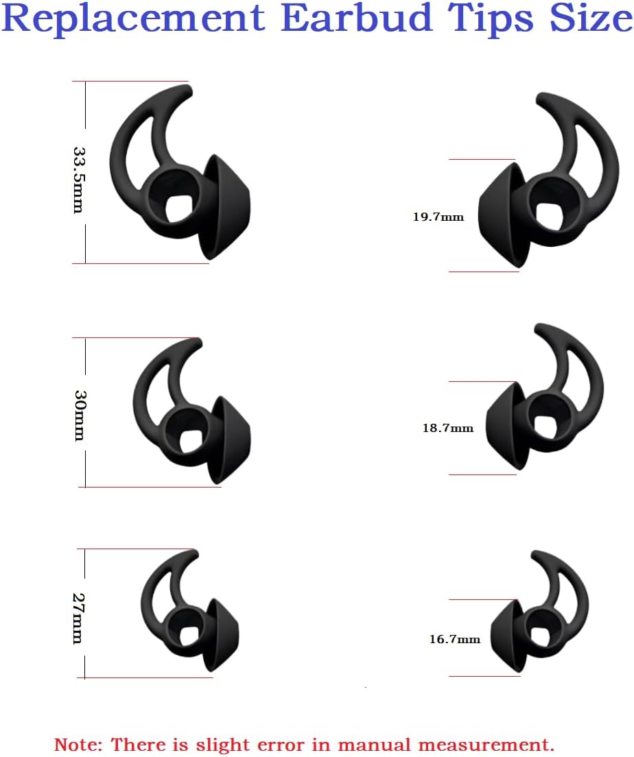 Silicone Earbud Tips - 3 Pairs SML Soft & Comfortable Noise Isolation - Black Ear Tips - Compatible with Bose QuietComfort & Sport Earbuds