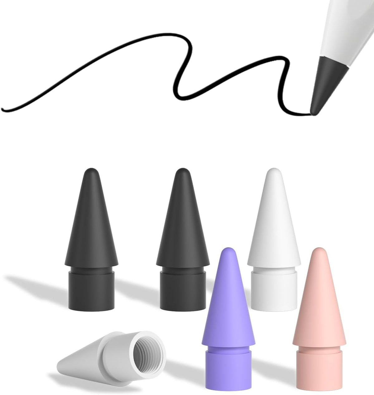 Replacement Pencil Tips for Apple Pencil Pro, Pen Tips for Apple Pencil 2nd Gen/1st Gen/USB-C, Wear-Resisting Pencil Nibs with Storage Box, Pen Nibs Set (6 Pack, Black/White/Purple/Pink)