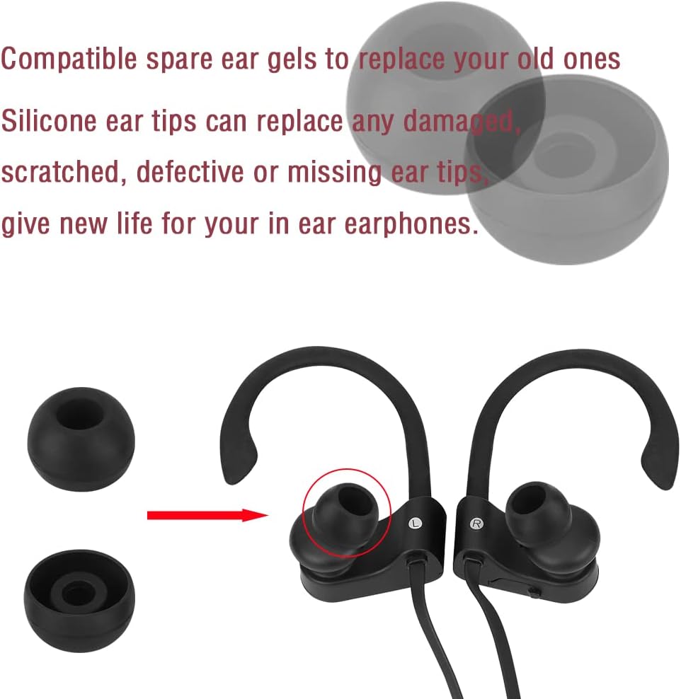 Earbud Replacement Tips - Silicone Earbud Caps for In-Ear Headphones, Black Large 10 Pairs