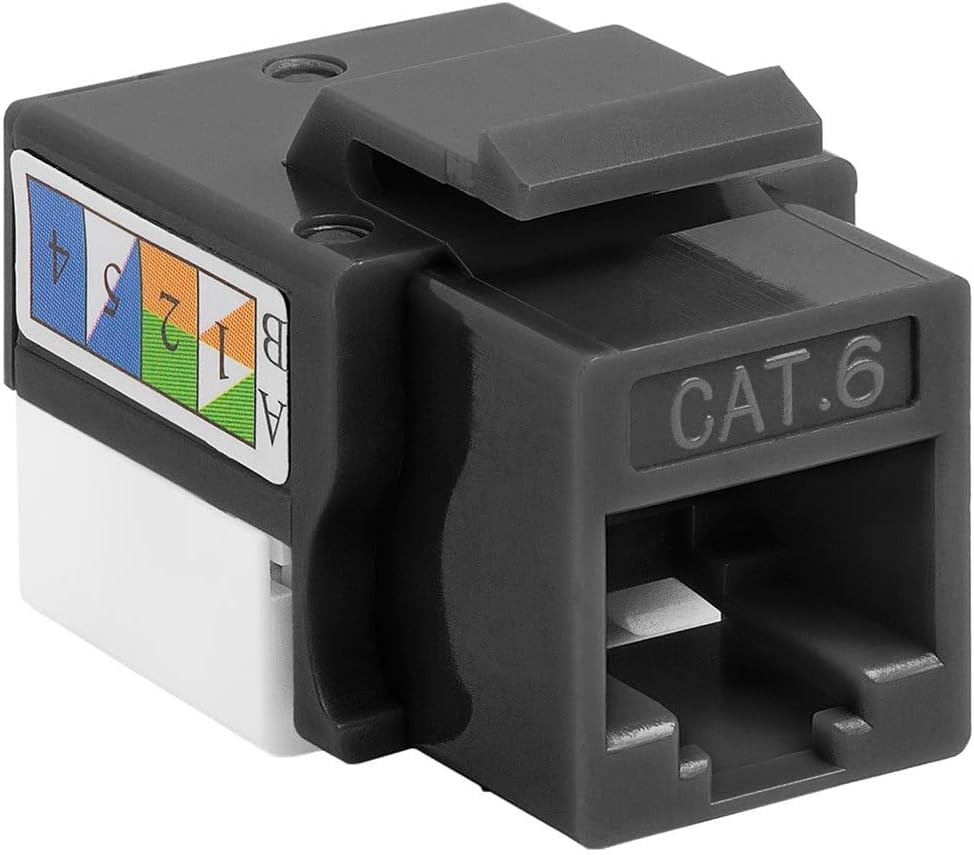 Cmple - 10 Pack Cat6 Keystone Jack Insert Punch Down RJ45 Connectors RJ45 90 Degree Female for Wall Plates, Patch Panels, Patch Cables, Ethernet Cables - Black