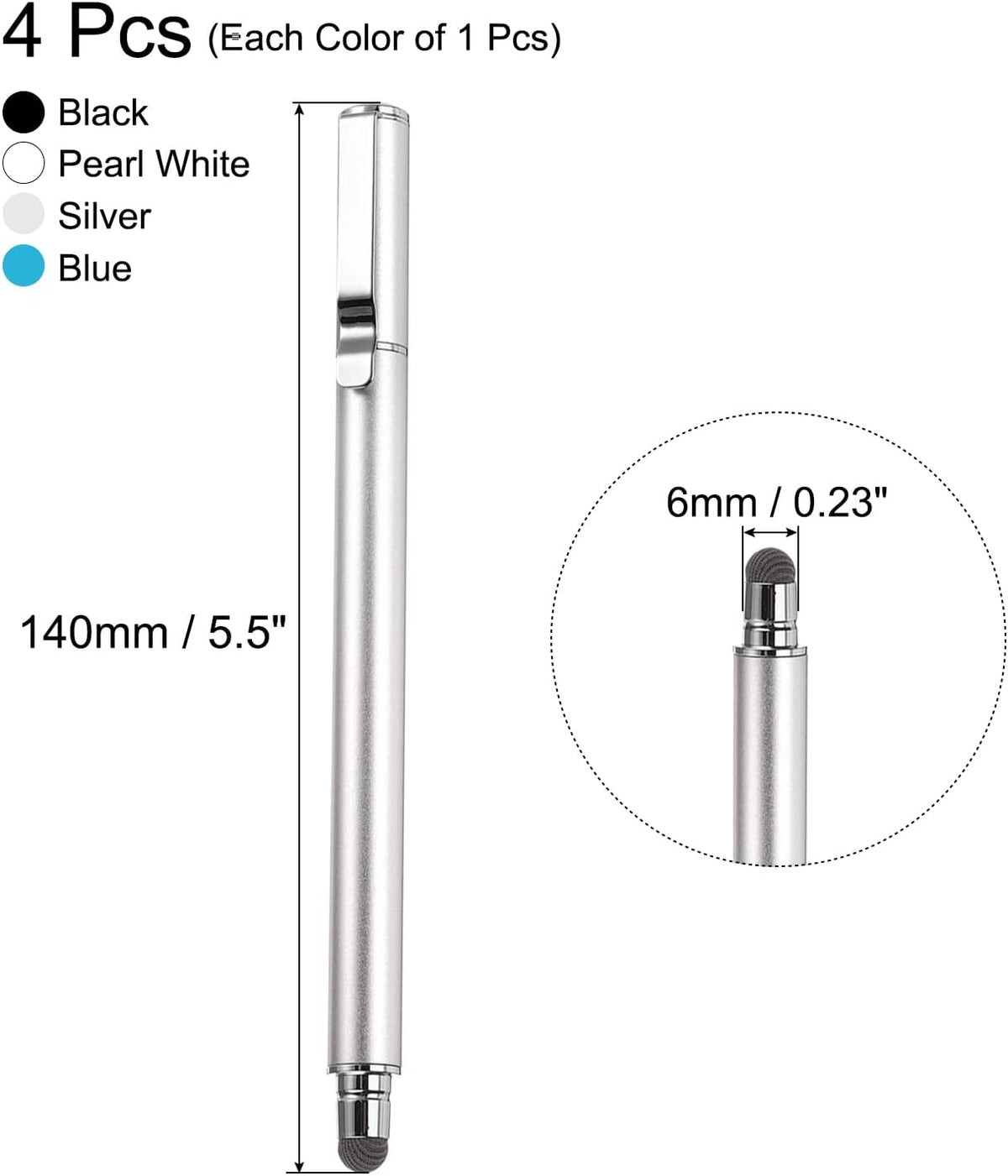 MECCANIXITY 4pcs Stylus Pens for Touch Screens Universal Capacitive Stylus Pencil Sensitivity for Phone Tablet Touch Screen Device,Black Sky Blue Silver White