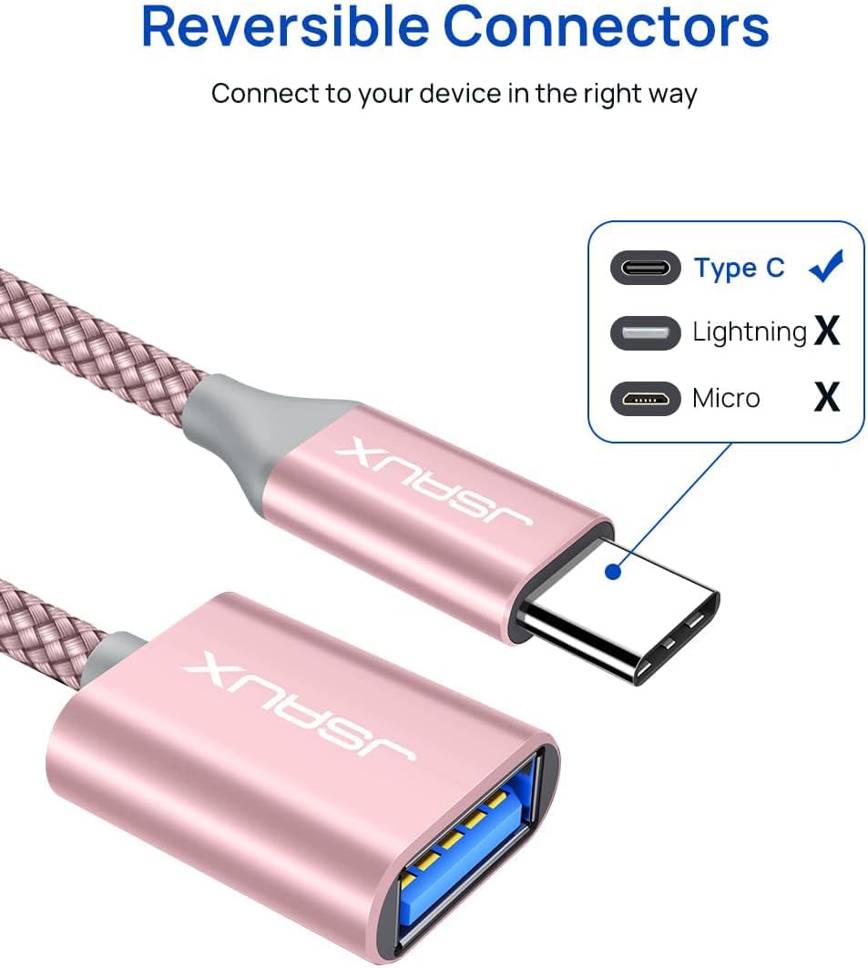 JSAUX USB C to USB 3.0 Adapter [2 Pack], Type C Male to USB Female OTG Cable Compatible with MacBook Pro/Air, iPhone 16 Pro Max/16 Plus/16e/16/15, Samsung Galaxy S25/S24/S23S/22-Pink