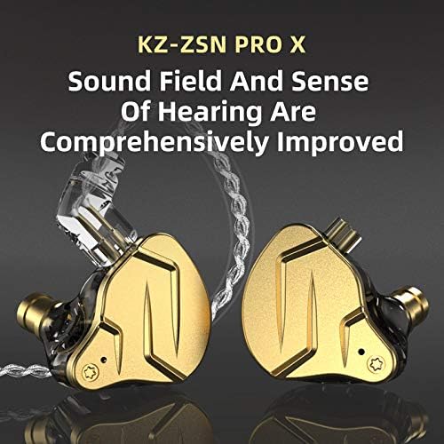 KZ ZSN Pro X in Ear Earphones,1BA+1DD Dual Driver Wired Noise Cancelling Gaming Earbuds, Deep Bass Stereo Sound Ear Monitor Headphone, Detachable 2Pin IEM Cable for Musician Singer(Gold Without Mic)