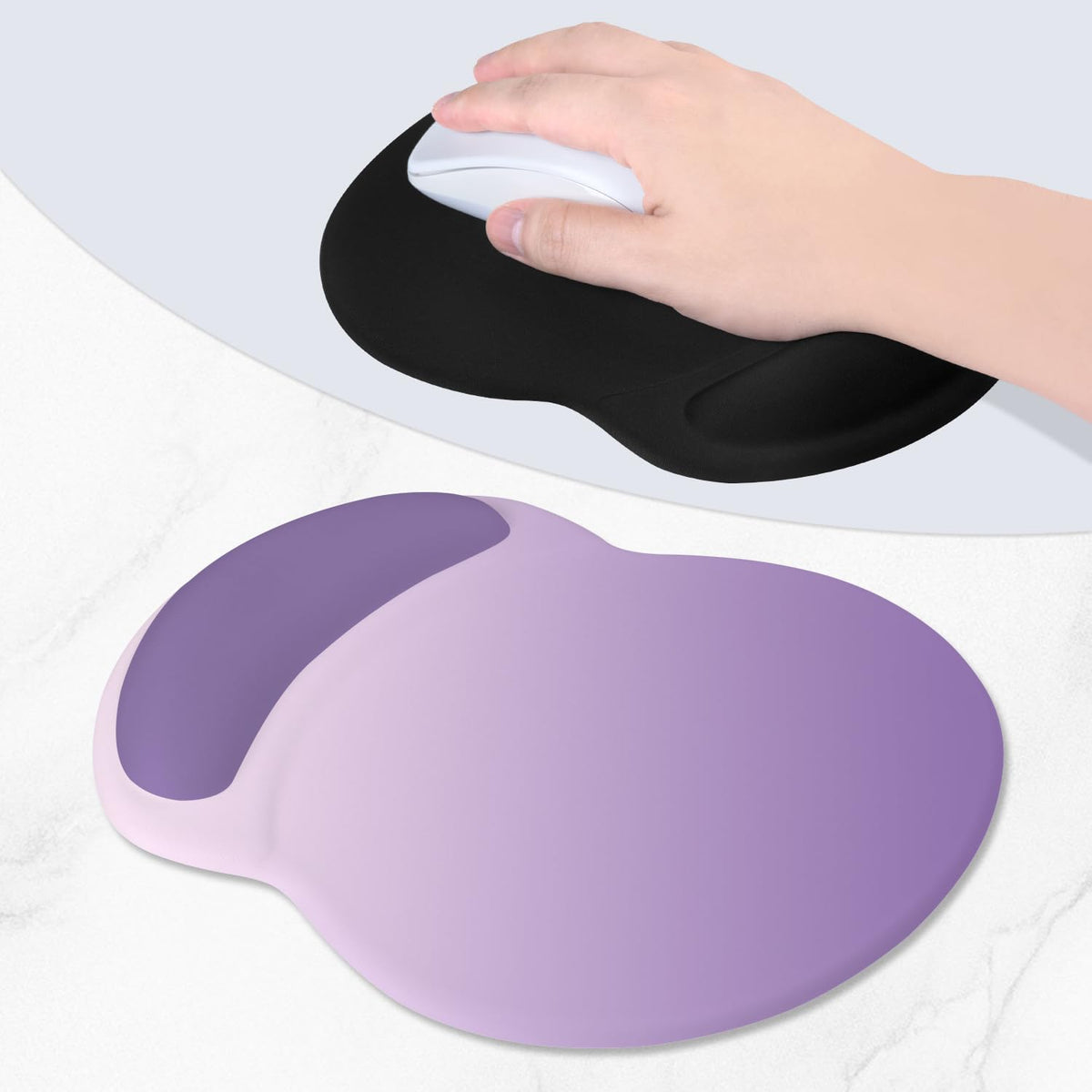 ITNRSIIET Ergonomic Mouse Pad with Comfort Gel Wrist Rest, Non-Slip PU Base, Smooth Textured Surface, Reduces Hand Fatigue & Wrist Pain, 8.7 x 7.2 Inch for Office Gaming Home, Lavender Fade