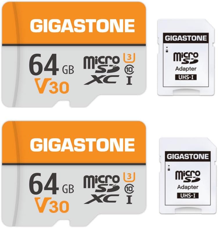 Gigastone 64GB 2-Pack, V30 4K 95MB/s 10, Micro SD Card Video Recording, Surveillance, Security Camera, Dash Cam, Drone