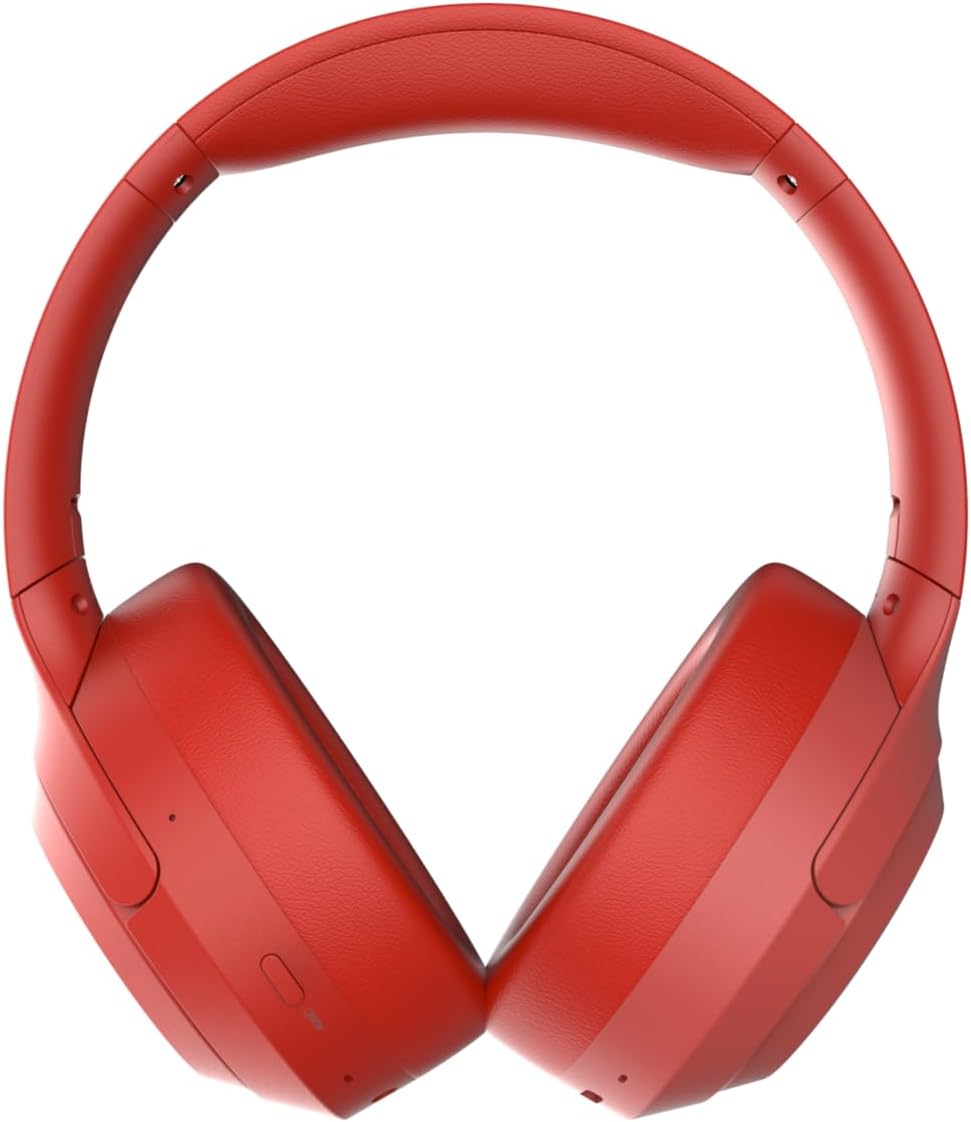 Riwbox Hybrid Active Noise Cancelling Headphones, Wireless Over Ear Bluetooth Headset, 60H Playtime, High-Fidelity, Foldable, Comfort&Immersion for Work/Commuting (Red)