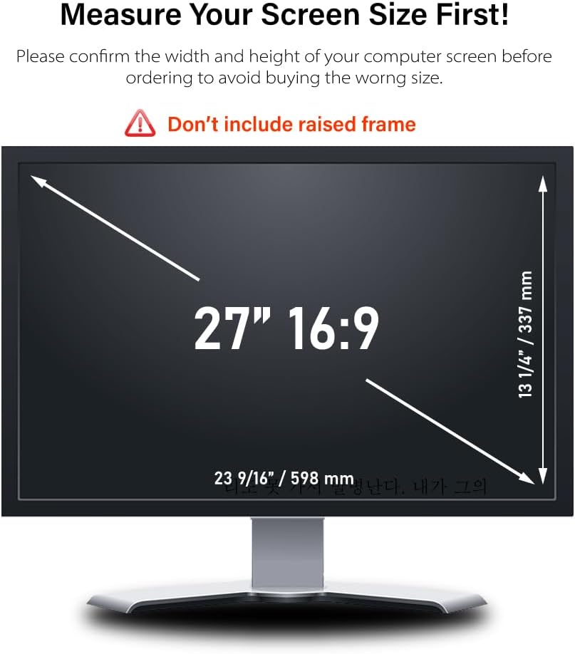 27 Inch - 16:9 Aspect Ratio - Computer Privacy Screen Filter for Widescreen Monitor - Anti-Glare - Anti-Scratch Protector Film - Protects Your Eyes from Harmful Glare and Blue Light