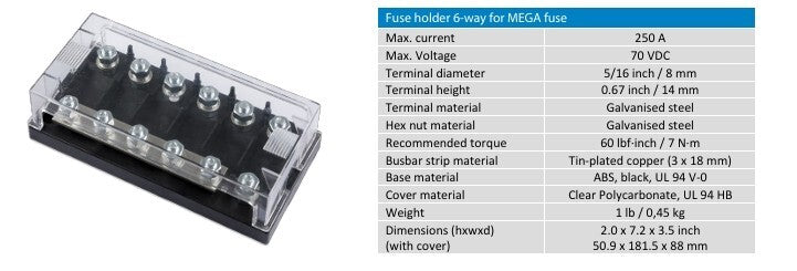 Victron CIP050060000	Fuse holder 6-way for MEGA-fuse